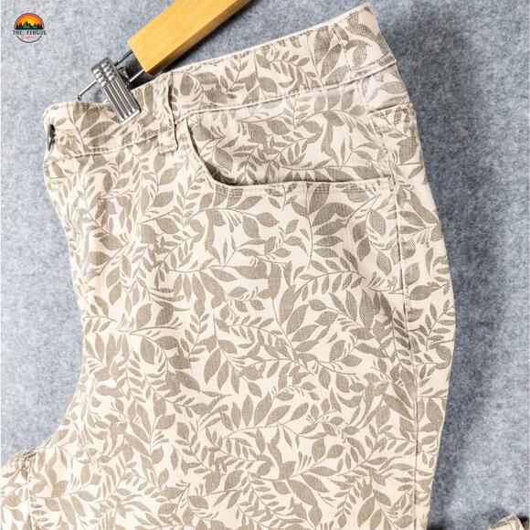 Christopher & Banks Capri Jeans Brown Denim Crop Leaf Print Women's Plus Size 14 - Picture 10 of 13